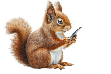 Obraz premium Squirrel with a smartphone, minimalist sketch, white background