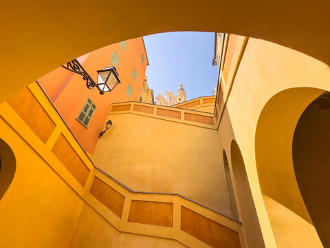 Stairs with geometric shapes in the city of Menton in France
