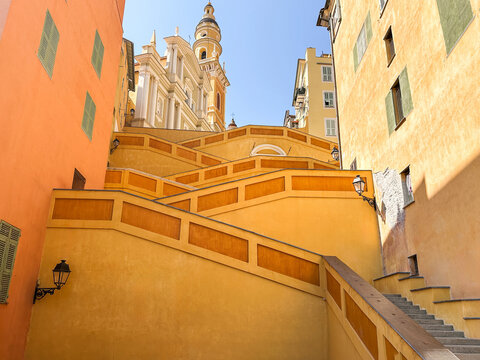 Stairs with geometric shapes in the city of Menton in France