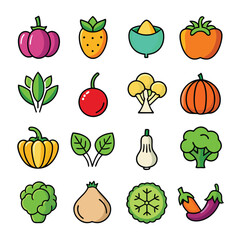 Bright and Fun Vegetable Icon Collection Featuring Pumpkins, Broccoli, and Carrots for Educational and Creative Projects