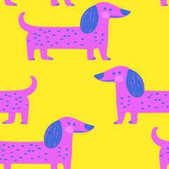 Cute dachshund pattern. Hand drawn seamless texture with dogs. Vector illustration