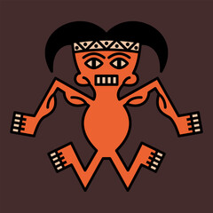Stylized human figurine. Indian man. Indigenous Native American design from ancient Peru. Recuay culture. 