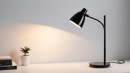 Modern Black Desk Lamp Illuminates A Simple Workspace