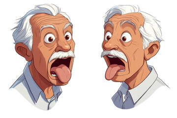 Obraz premium An old man in a caricature style, cheerfully showing his tongue