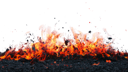Bright fiery burst of glowing embers transparent background