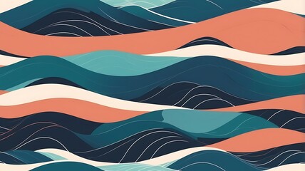 Fototapeta premium Abstract Waves Pattern in Teal Coral and Cream Hues