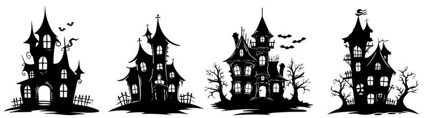 spooky halloween houses in monochrome sketch style black vector art