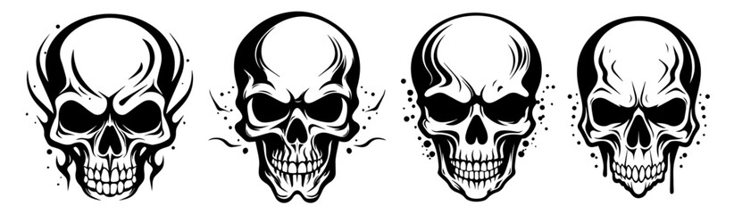 Fototapeta premium collection of artistic skull drawings with grunge and decorative elements