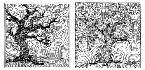 abstract tree design bundle creative hand-drawn black vector graphics