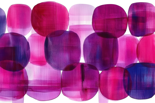 Watercolor figures in pink and purple, depicted in the form of circles