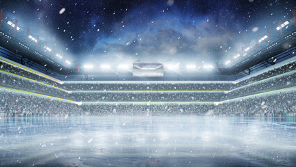 Winter background. Blue ice floor texture and mist. Empty beautiful background. Snow and ice...