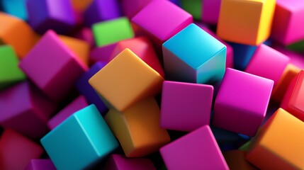 A colorful abstract background featuring a pile of colorful cubes, rendered in 3D.