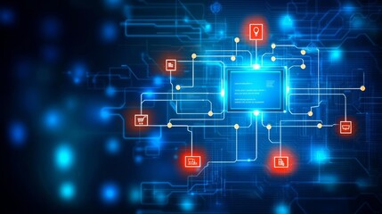 Fototapeta premium Business Customer Service Decision-making Abstract digital network with connected icons and glowing lights.
