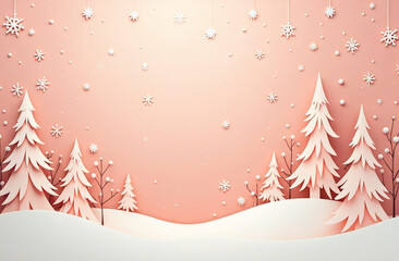 Winter paper collage with pink background