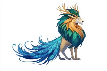 Fototapeta premium Majestic Mythical Creature with Lush Feathers and Regal Stance