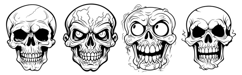 collection of detailed skull illustrations in hand-drawn black vector