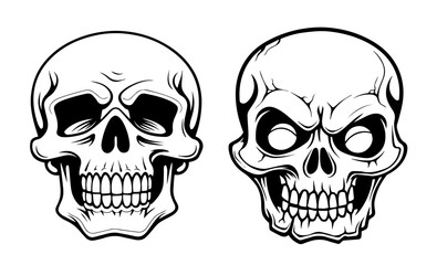 collection of detailed skull illustrations in hand-drawn black vector