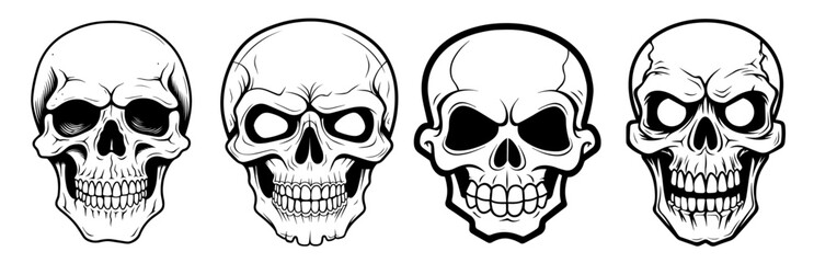 collection of detailed skull illustrations in hand-drawn black vector