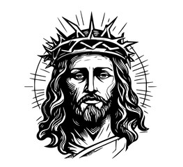 jesus christ portraits with spiritual expression black vector design