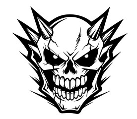 Obraz premium artistic monochrome depiction of a skull with menacing horns and a sinister grin