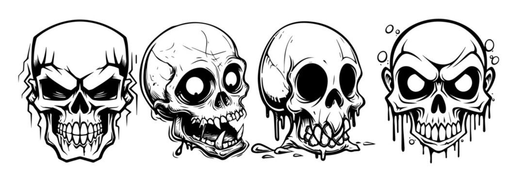 artistic skull graphics with scary expressions