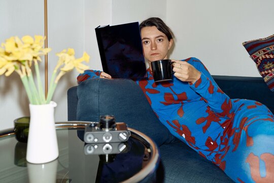 Relaxing afternoon of creativity with a warm drink