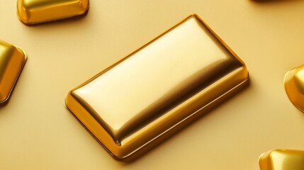 Smooth, glossy chocolate bar in a vibrant gold wrapper, clear focus and minimalist design, highlighting the rich texture of the chocolate