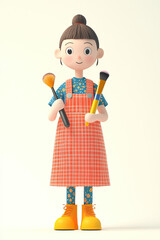 Fototapeta premium A cheerful character holds painting brushes, ready for creative activities.