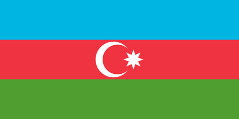 Azerbaijan flag in official colors, dimensions and aspect ratio. Vector flag symbolizing national pride, identity, heritage, patriotism and authority