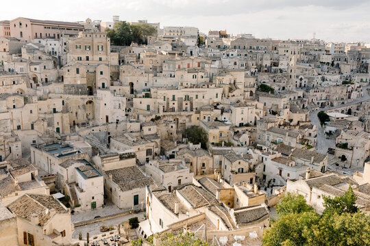 View of the rustic city center of Matera in Basilicata region, Italy