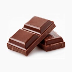 Chocolate bars or chocolate chunks isolated on white background with clipping path and full depth of field