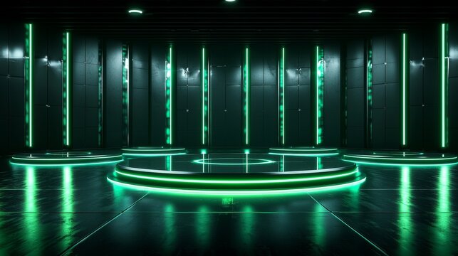 Broadcast studio setup, modular digital props, chroma key space