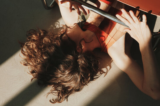 Woman with curly hair expressive portrait