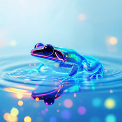 Bright Blue Frog with Bokeh Lights Reflection
