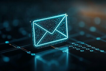 A blue envelope with a glowing design on it