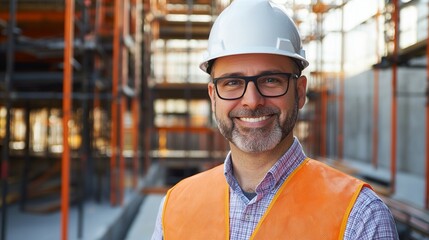 Investor civil engineer portrait, construction manager at a construction site