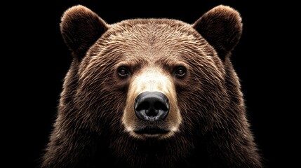 Obraz premium Close-up of a Kamchatka brown bear, black-and-white, fierce eyes, strong presence, isolated on a black background, perfect for predator series imagery