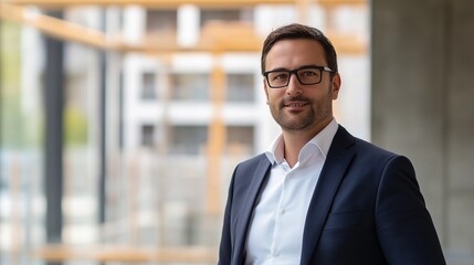 Fototapeta premium Investor civil engineer portrait, construction manager at a construction site