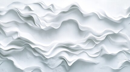 Fluid, continuous white waves forming a seamless pattern on a bright white background 