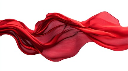 A swirling mass of red fabric forming a loop in mid-air, edges twisting dynamically with fluid movement, isolated on transparent background