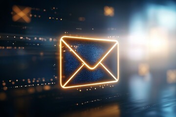An envelope is glowing in the dark with a bright orange light