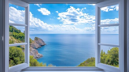Landscape nature view background, view from window at a wonderful sea landscape nature