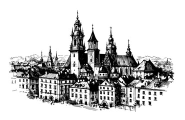 Fototapeta premium european heritage city with historic buildings black vector design