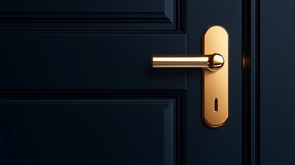 classic black door, detailed gold handle, soft glow, mysterious atmosphere with copy space, isolated on white background
