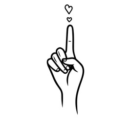 symbolic hand gesture with hearts in simple black and white design