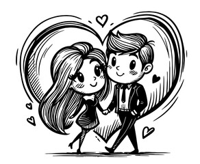 Sweet romantic pair in love – minimal black vector for Valentine's