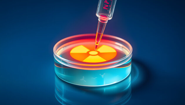 Pipette and petri dish with autoradiogram isolated with white highlights, png