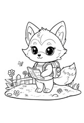 Obraz premium Cartoon Fox Coloring Page Illustration