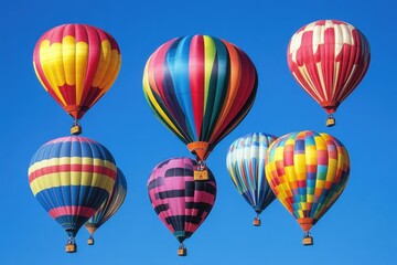 Obraz premium Colorful hot air balloons soaring in the blue sky