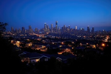 Fototapeta premium Toronto skyline emerging from residential houses at twilight